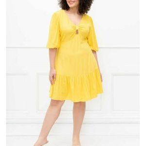 Eloquii Yellow Midi Dress with Keyhole Front